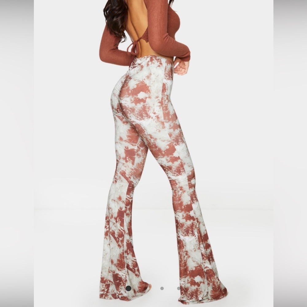 Stone Tie Dye Slinky Ruched Bum Flared Pants - Picture 3 of 5